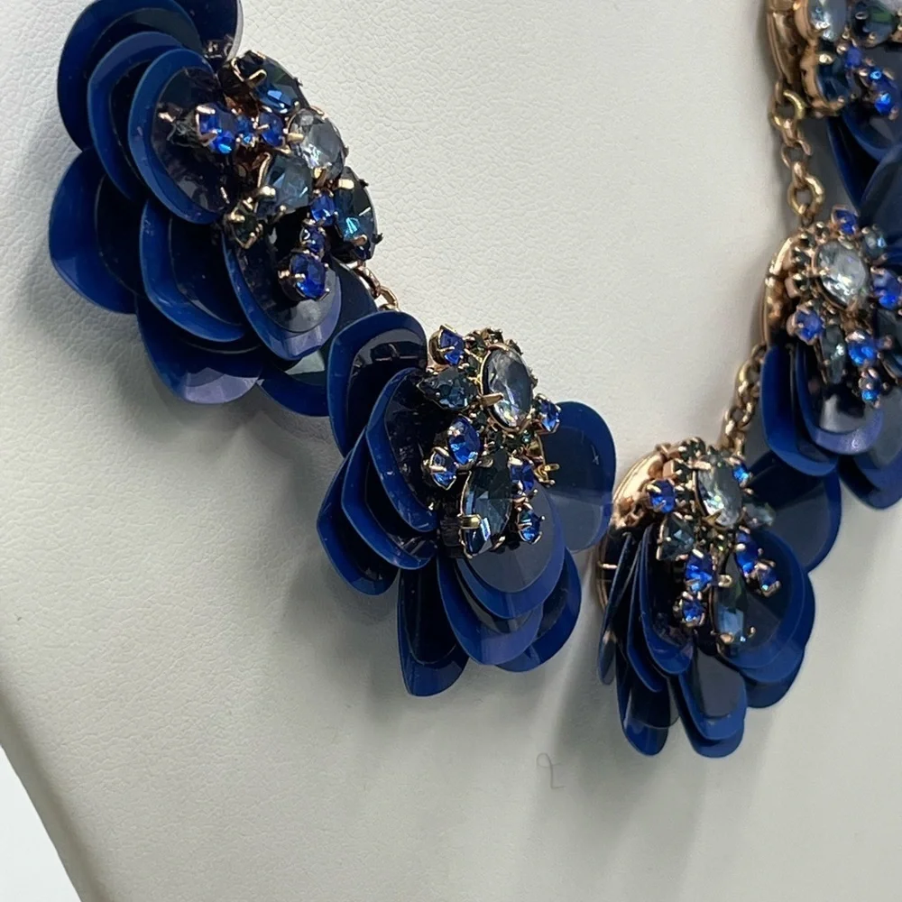 Kate Spade New York Blue Snowy Nights Sequined Flower AB Statement Rose Necklace
